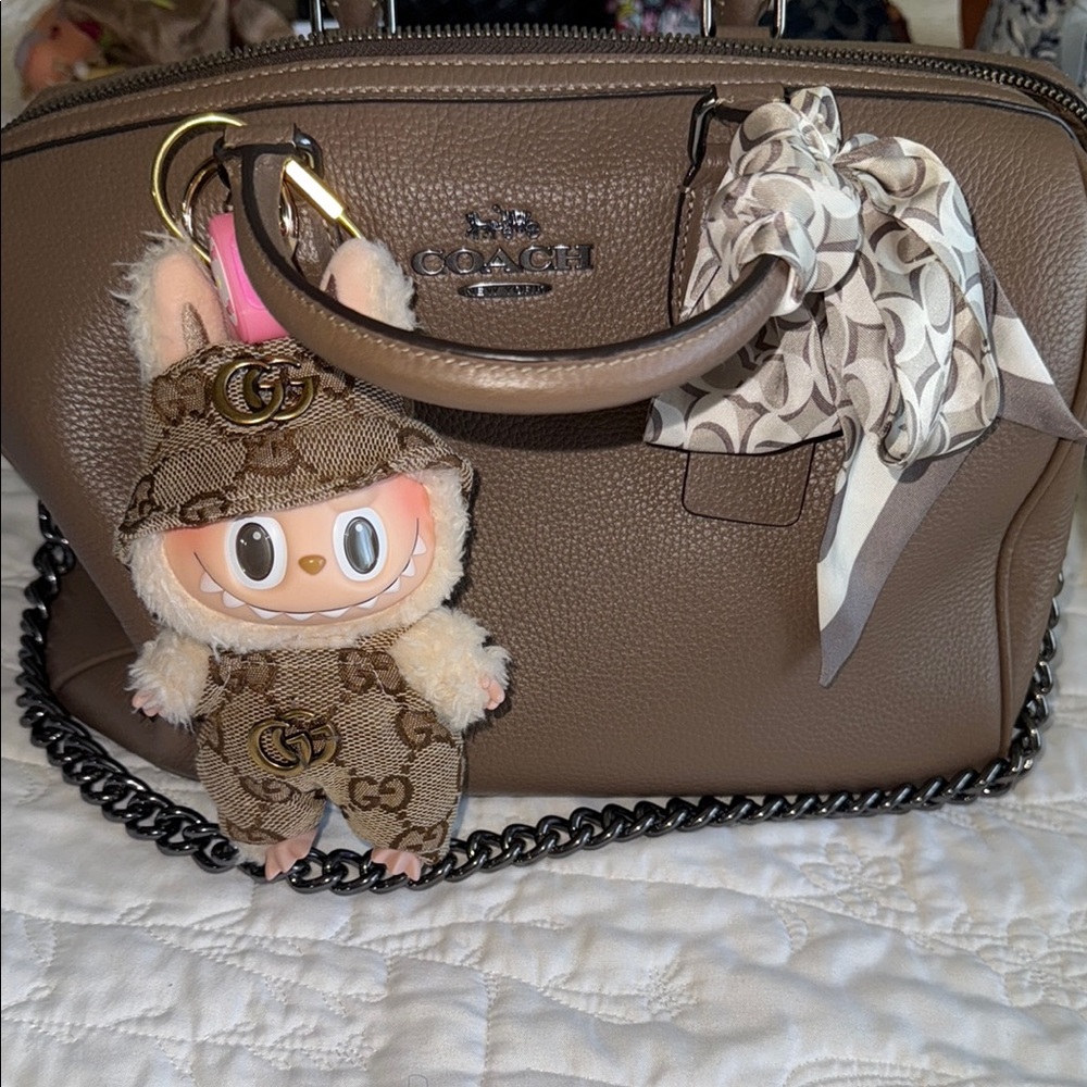 Coach Brown Leather Handbag with Keychain